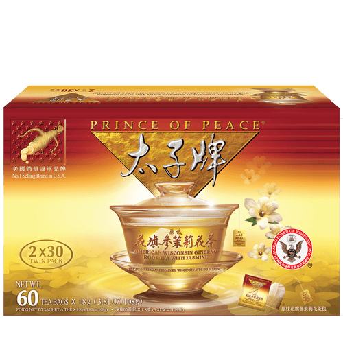 Prince of Peace American Ginseng Root Tea with Jasmine, Twin Pack (2 boxes X 30 tea bags)