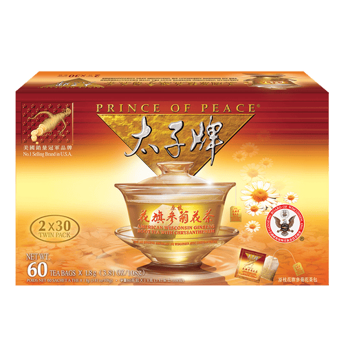 Prince of Peace American Ginseng Root Tea with Chrysanthemum, Twin Pack (2 boxes X 30 tea bags)