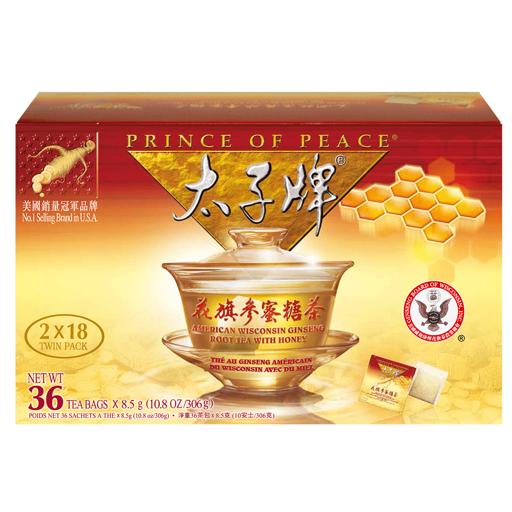 Prince of Peace American Ginseng Root Tea w/Honey, Twin Pack (2 boxes X 18 tea bags)