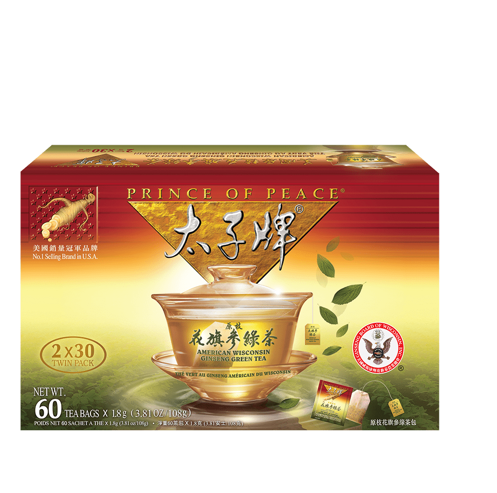 Prince of Peace American Ginseng Green Tea, Twin Pack (2 boxes X 30 tea bags)