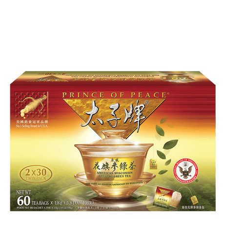 Prince of Peace American Ginseng Green Tea, Twin Pack (2 boxes X 30 tea bags)