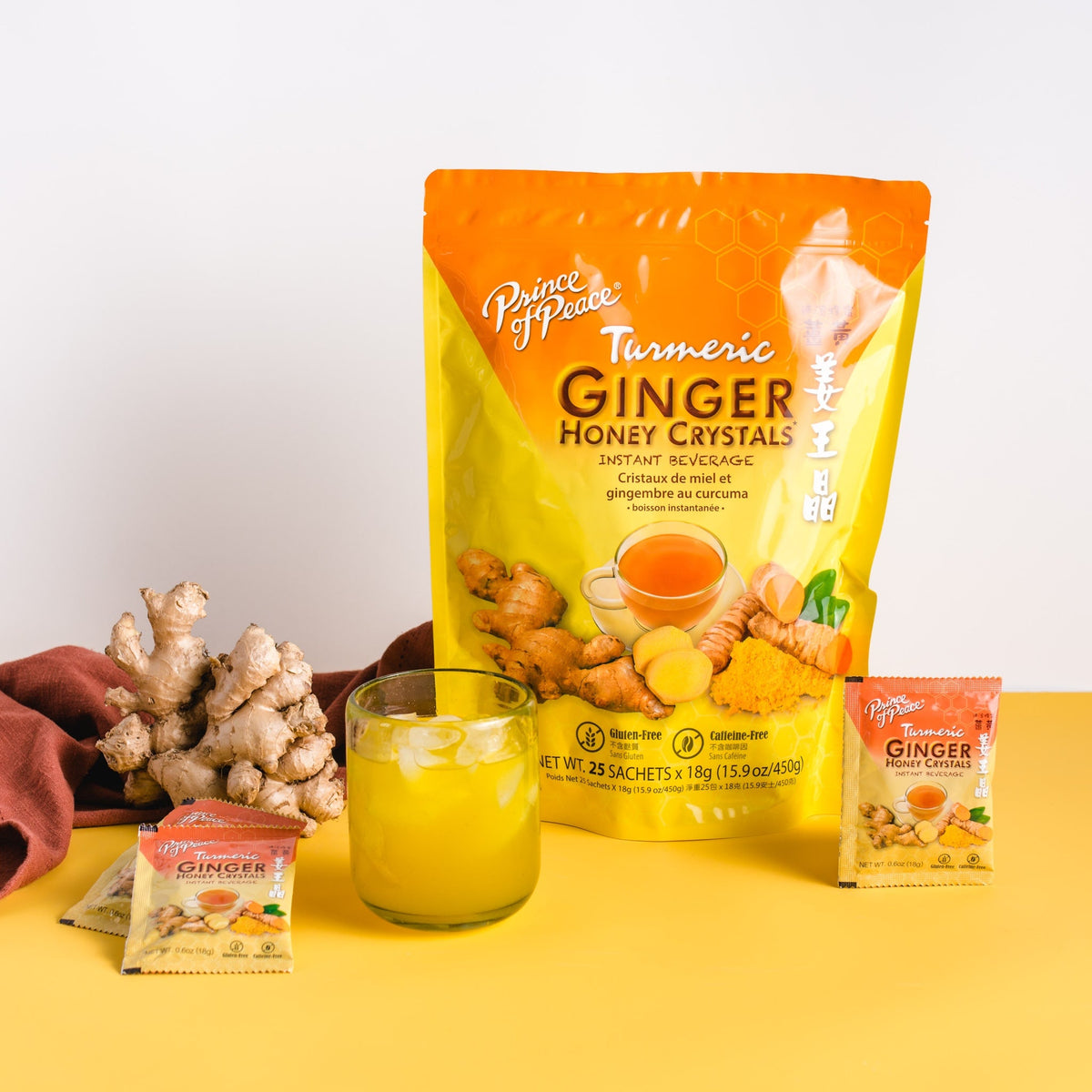 Prince of Peace Instant Ginger Honey Crystals with Turmeric, 25 sachets