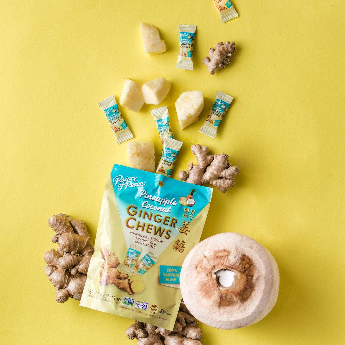 Prince of Peace Ginger Candy (Chews) Pineapple Coconut, 4oz