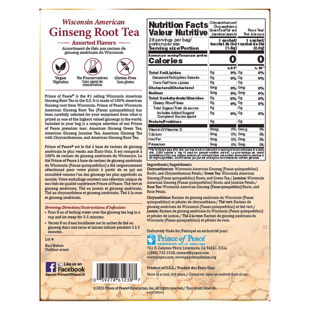 Wisconsin American Ginseng Assorted Root Tea, 28 tea bags