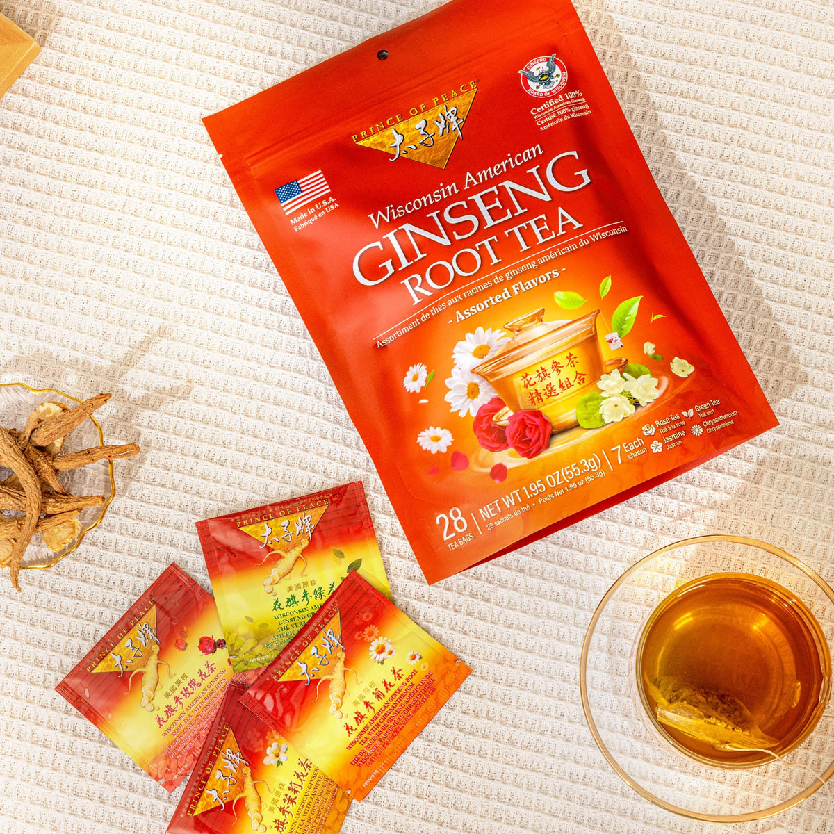 Wisconsin American Ginseng Assorted Root Tea, 28 tea bags