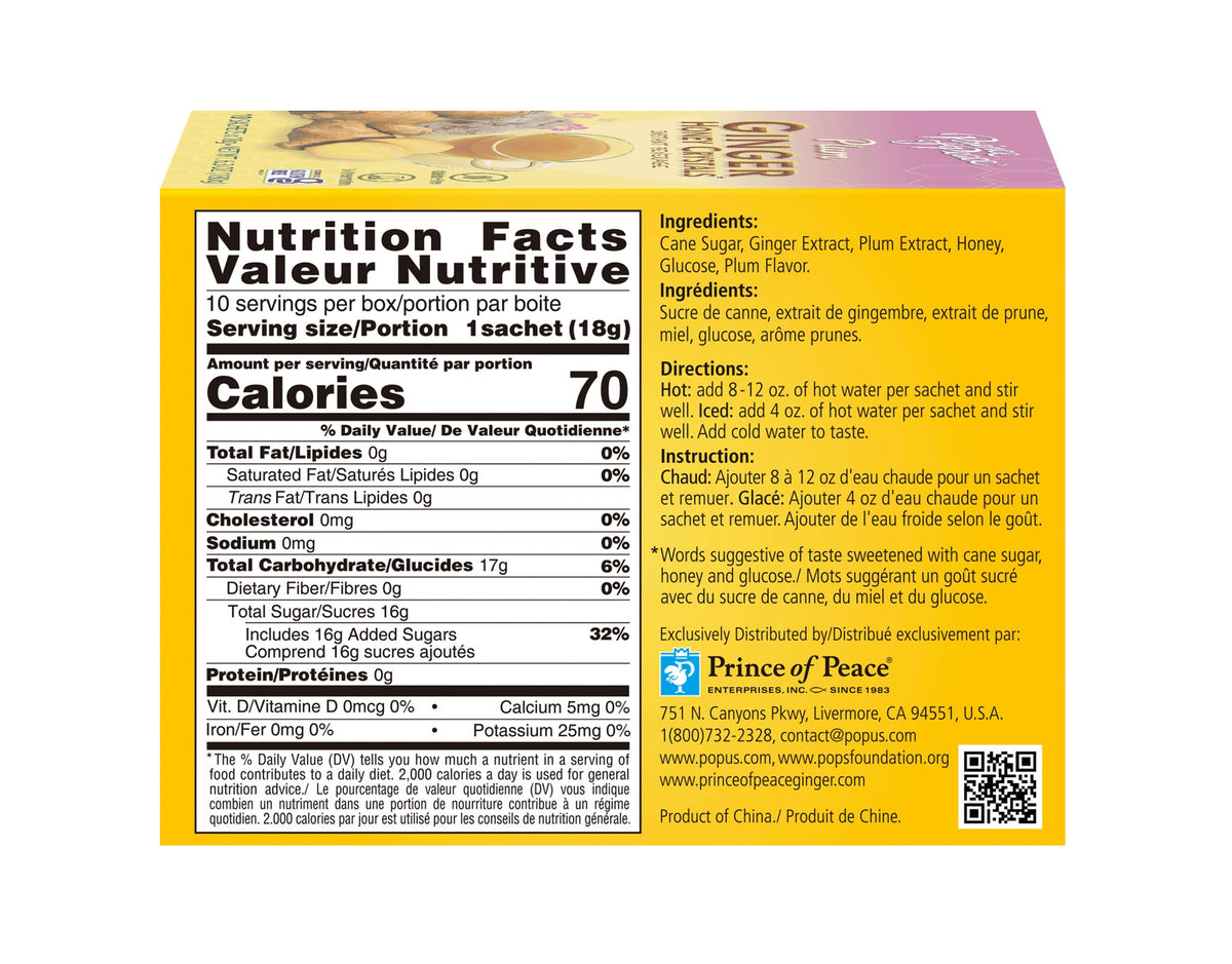 Prince of Peace Instant Plum Ginger Honey Crystals, 10 sachets