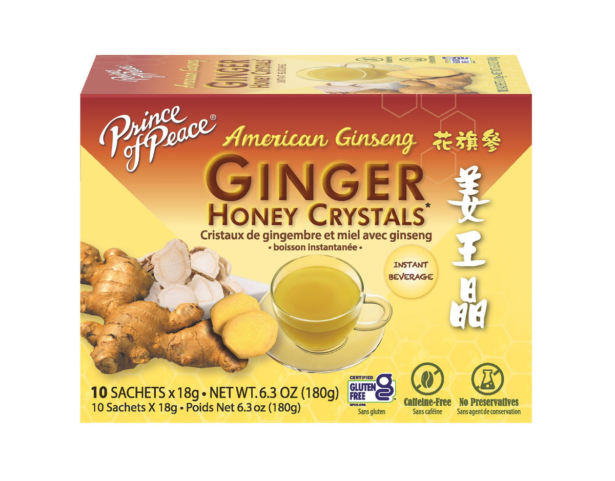 Prince of Peace Instant American Ginseng Ginger Honey Crystals, 10 sachets