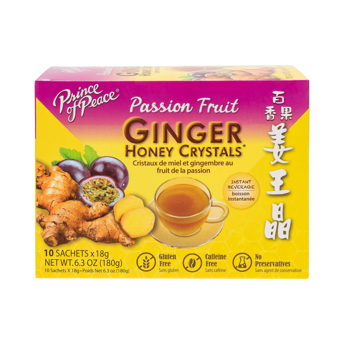 Prince of Peace Instant Passion Fruit Ginger Honey Crystals, 10 sachets